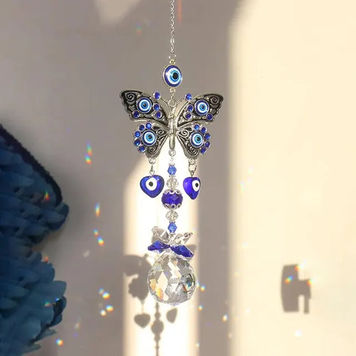 Blue Evil Eye Butterfly Crystal Suncatcher