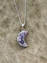Load image into Gallery viewer, Amethyst Druzy Moon Pendant on 925 Sterling Silver Chain