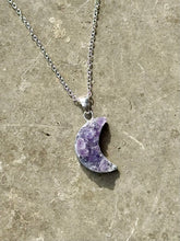 Load image into Gallery viewer, Amethyst Druzy Moon Pendant on 925 Sterling Silver Chain