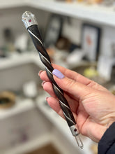 Load image into Gallery viewer, New! Magic Wand – Rosewood & Silver-Plated Copper with Garnet Gem and Clear Quartz Tip & Sphere
