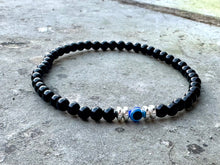 Load image into Gallery viewer, New! Black Obsidian Crystal Bracelet with Evil Eye