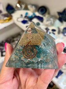 Large Apatite Crystal Stones Blue Orgone Orgonite Pyramid