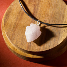 Load image into Gallery viewer, Rose Quartz Raw Crystal Arrowhead Pendant & 18" Cord Necklace Natural  |Reiju