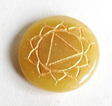 Load image into Gallery viewer, Set of Seven Chakra Healing Crystal Palm Stones, Hand Engraved With Sanskrit Chakra Symbols - Krystal Gifts UK