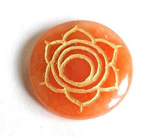 Load image into Gallery viewer, Set of Seven Chakra Healing Crystal Palm Stones, Hand Engraved With Sanskrit Chakra Symbols - Krystal Gifts UK
