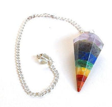 Load image into Gallery viewer, Seven Chakra &amp; Clear Quartz Crystal Dowsing Pendulum - Krystal Gifts UK