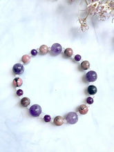 Load image into Gallery viewer, Rhodonite, Amethyst, Rose Quartz &amp; Lepidolite Crystals Beaded &#39;Anxiety&#39; Bracelet