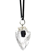 Load image into Gallery viewer, Clear Quartz & Black Tourmaline Natural Arrowhead Pendant Necklace