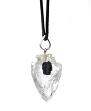 Load image into Gallery viewer, Clear Quartz & Black Tourmaline Natural Arrowhead Pendant Necklace
