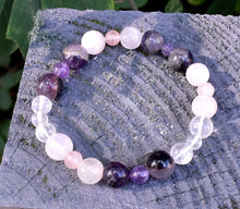 Load image into Gallery viewer, Rose Quartz, Amethyst &amp; Clear Quartz (RAC) Crystal Beaded Bracelet