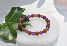 Load image into Gallery viewer, Amethyst Crystal Beads With Genuine Rudraksha Beads Bracelet