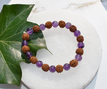 Load image into Gallery viewer, Amethyst Crystal Beads With Genuine Rudraksha Beads Bracelet