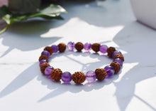 Load image into Gallery viewer, Amethyst Crystal Beads With Genuine Rudraksha Beads Bracelet