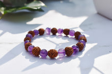 Load image into Gallery viewer, Amethyst Crystal Beads With Genuine Rudraksha Beads Bracelet