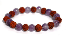 Load image into Gallery viewer, Amethyst Crystal Beads With Genuine Rudraksha Beads Bracelet