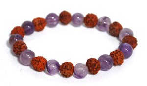 Amethyst Crystal Beads With Genuine Rudraksha Beads Bracelet