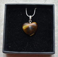 Load image into Gallery viewer, Tigers Eye Crystal Heart 925 Silver Pendant Inc 18" Silver Necklace & Gift Box