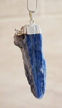 Load image into Gallery viewer, Kyanite Blue Crystal Raw Stone Electroplated Pendant Charm Inc Necklace & Gift Box