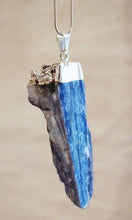 Load image into Gallery viewer, Kyanite Blue Crystal Raw Stone Electroplated Pendant Charm Inc Necklace & Gift Box