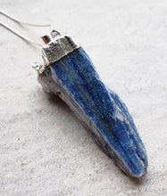 Load image into Gallery viewer, Kyanite Blue Crystal Raw Stone Electroplated Pendant Charm Inc Necklace & Gift Box