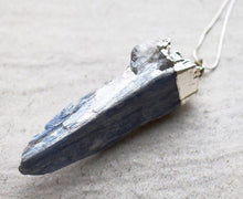 Load image into Gallery viewer, Kyanite Blue Crystal Raw Stone Electroplated Pendant Charm Inc Necklace & Gift Box