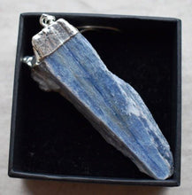 Load image into Gallery viewer, Kyanite Blue Crystal Raw Stone Electroplated Pendant Charm Inc Necklace & Gift Box