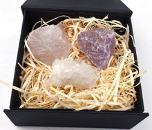Load image into Gallery viewer, Rose Quartz Amethyst & Clear Quartz Raw Crystal Set
