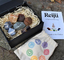 Load image into Gallery viewer, Chakra Crystal Raw Chunk Set Of Seven Inc Guide To The Chakras Gift Set