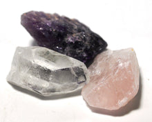 Load image into Gallery viewer, RAC Rose Quartz Amethyst & Clear Quartz Natural Crystal Chunk Set