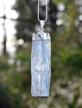 Load image into Gallery viewer, Kyanite Blue Crystal Raw Stone Electroplated Pendant Charm Inc Necklace & Gift Box