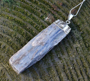 Kyanite Blue Crystal Raw Stone Electroplated Pendant Charm Inc Necklace & Gift Box