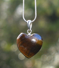 Load image into Gallery viewer, Tigers Eye Crystal Heart 925 Silver Pendant Inc 18" Silver Necklace & Gift Box