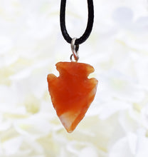 Load image into Gallery viewer, Carnelian Raw Crystal Stone Arrowhead Pendant & 18" Cord Necklace