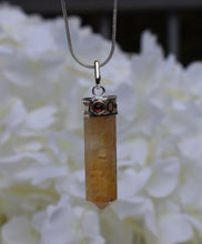 Load image into Gallery viewer, Citrine With Garnet Stone Crystal Pendant Necklace Inc Silver Plated Snake Chain