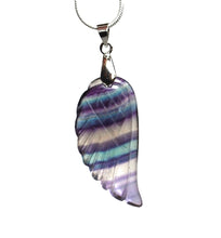 Load image into Gallery viewer, Banded Multi Coloured Fluorite Crystal Angel Wing Pendant Necklace & Silver Chain |Reiju