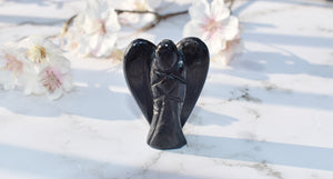 Black Tourmaline Hand Carved Crystal Stone 'Protection' Angel - Reiju