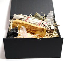 Load image into Gallery viewer, Cleansing Dispel Negativity Natural & Unique Crystals Boxed Gift Set Inc White Sage & Palo Santo