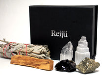 Load image into Gallery viewer, Cleansing Dispel Negativity Natural & Unique Crystals Boxed Gift Set Inc White Sage & Palo Santo