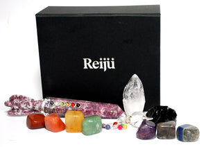 'Ultimate' Natural Healing Crystal Gift Set Boxed Inc Chakra Tumble Set, Clear Quartz, Black Obsidian