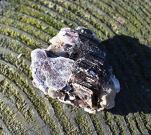 Load image into Gallery viewer, Black Tourmaline & Mica Crystal Raw Chunk Stone Piece Gift Wrapped With Benefits Tag (Smaller)