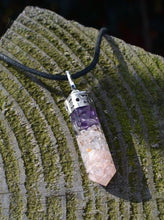 Load image into Gallery viewer, Amethyst, Clear Quartz & Rose Quartz Crystals Orgone Orgonite Pendant Necklace |Reiju