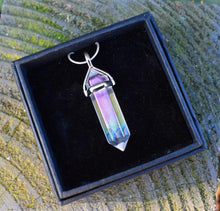 Load image into Gallery viewer, New! Aura Quartz Angel Pendant Necklace Inc 18" Silver Snake Chain & Luxury Gift Box