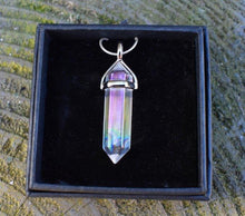 Load image into Gallery viewer, New! Aura Quartz Angel Pendant Necklace Inc 18" Silver Snake Chain & Luxury Gift Box