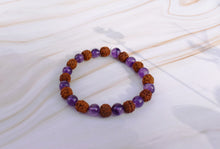 Load image into Gallery viewer, Amethyst Crystal Beads With Genuine Rudraksha Beads Bracelet