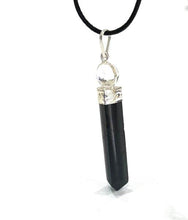 Load image into Gallery viewer, Black Tourmaline Pendant with Clear Quartz Sphere & Cord Necklace