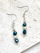 Load image into Gallery viewer, Teal Coloured Freshwater Pearl Beaded Earrings