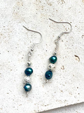 Load image into Gallery viewer, Teal Coloured Freshwater Pearl Beaded Earrings