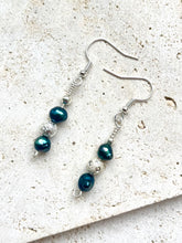 Load image into Gallery viewer, Teal Coloured Freshwater Pearl Beaded Earrings