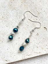 Load image into Gallery viewer, Teal Coloured Freshwater Pearl Beaded Earrings