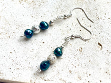 Load image into Gallery viewer, Teal Coloured Freshwater Pearl Beaded Earrings